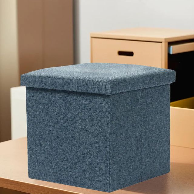 Kuber Industries Square Storage Stool|Wardrobe Organizer for Clothes-Books | M ZH006BU | Navy Blue