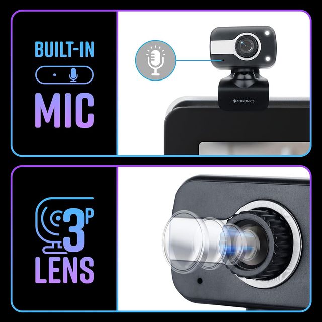Zebronics Crystal Clear Web Camera, 3P Lens, Resolution 640x480, Built-In Microphone, Manual Switch For Led