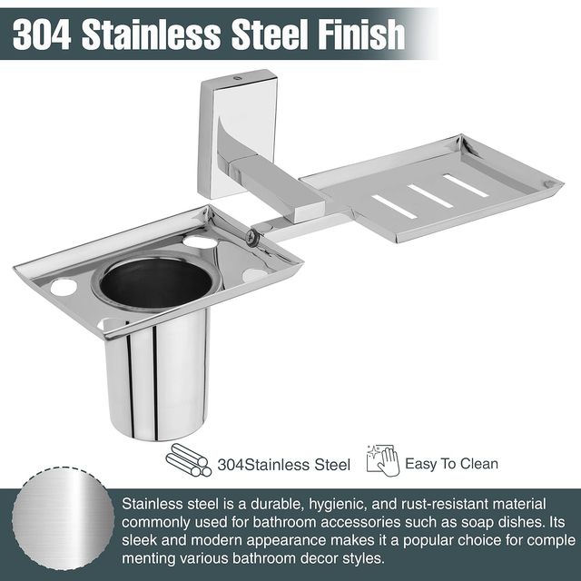 GLOXY Soap Holder with Glass for Bathroom Wall Mounted Soap Tray Bathroom Accessories SS304