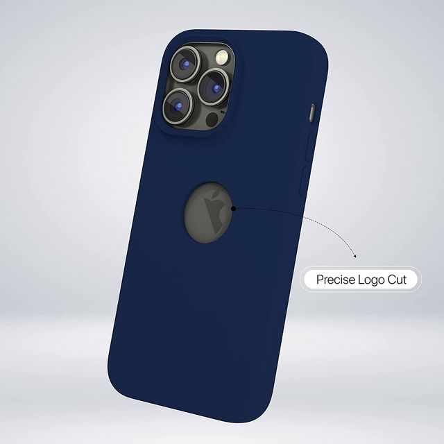 ExpressB Back Cover For iPhone 14 Pro Slim Silicone Soft Logo Cut Matte Back - Navy Blue