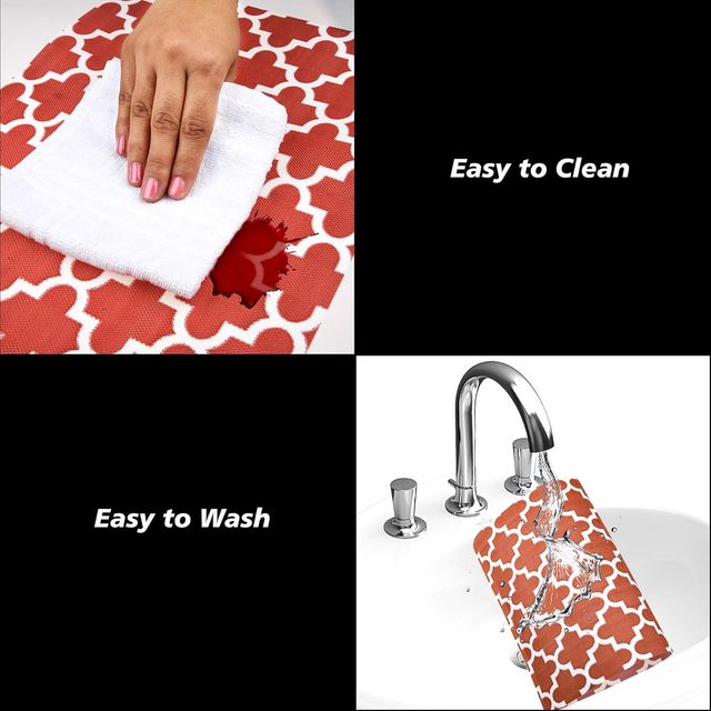 Kuber Industries PVC 6 Piece Set Placemat | Anti-Slip Table Mat Set | Hexagon Design | Red