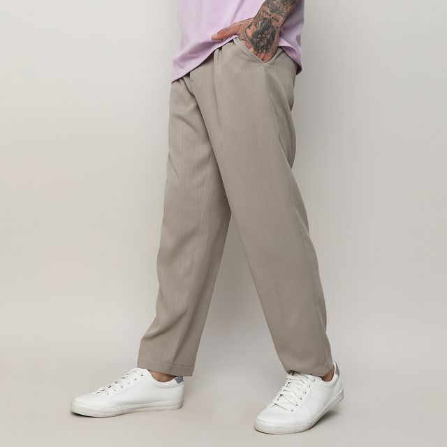 Buy Campus Sutra Men's Tailored Linen-Blend Trousers | Beige - 34