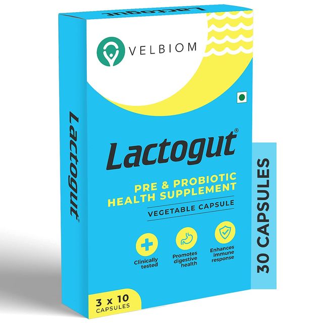 Velbiom Lactogut | Probiotic Supplement for Gut & Digestive Health | Pre + Probiotic Formula