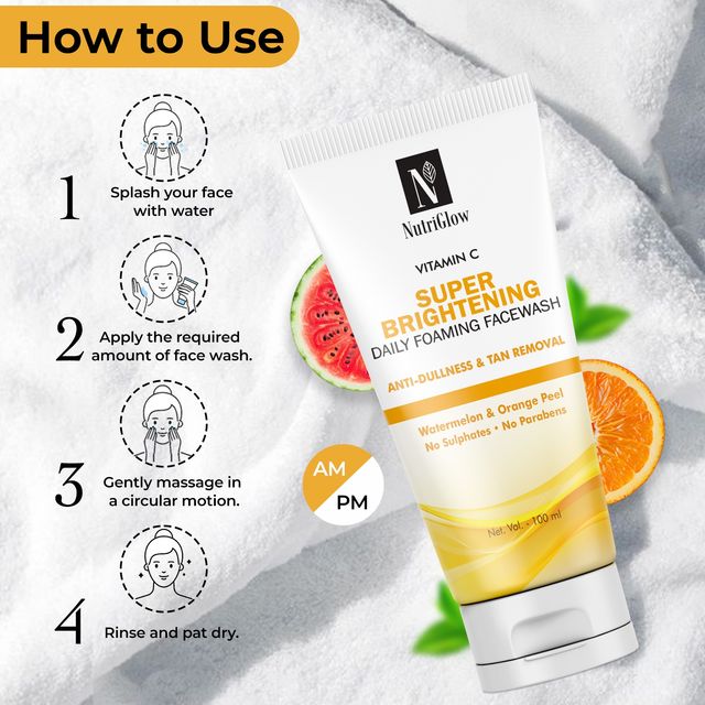NutriGlow Vitamin C Daily Foaming Facewash | With Orange Peel | Oil Control | Sulphate Free