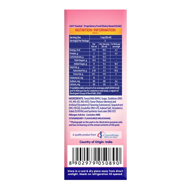 Cavin's Strawberry Milkshake Tetrapack 180 ml Combo