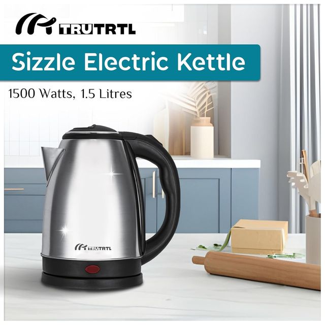 truTRTL Sizzle Electric Kettle for Boiling & Hot Water 1.5 Litre| 0.26 mm| Copper wiring| 1500W