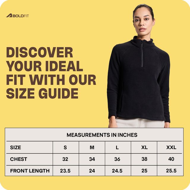 Boldfit Women's Sweatshirt Half Zipper Heavy Fleece Thermal Pullover | Aero Black - XL