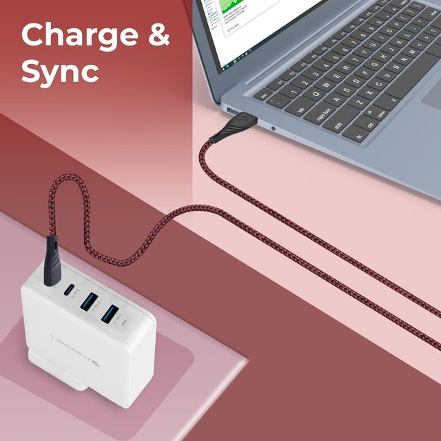 Zebronics UT300 Usb To Type C Charging Cable, 27W Max, 3A, Rapid Charge, 1.5M Cable (Red + Black)