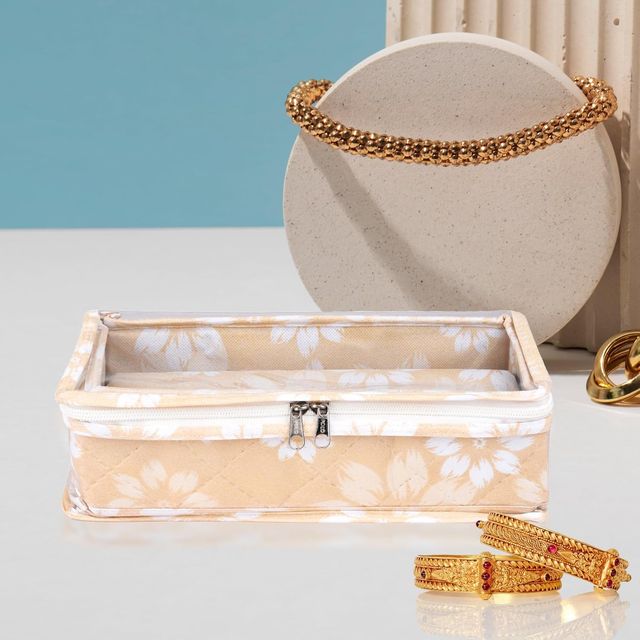 Kuber Industries Flower Single-Rod Top Visible Window Bangle Box for Woman|Pack of 2|Golden