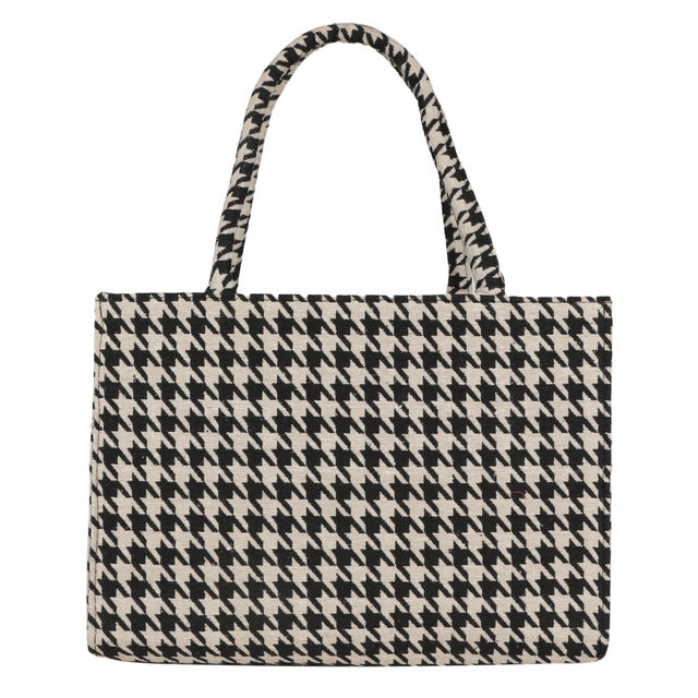 Mini Wesst Women's Geometric Fabric Double Handle Tote Bag | Black