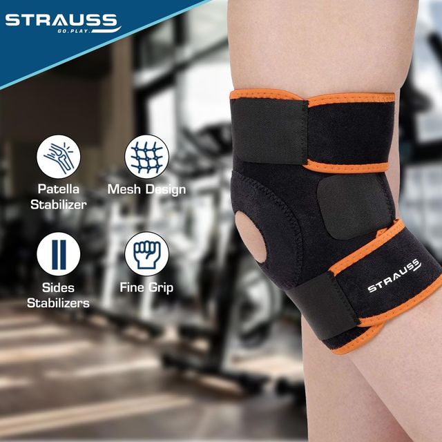 Strauss Adjustable Knee Support Patella | Pair | Black & Orange