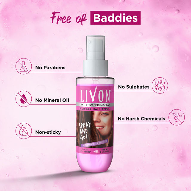 Livon Shake & Spray Serum for on-the-go hair | Provides instant shine & frizz control