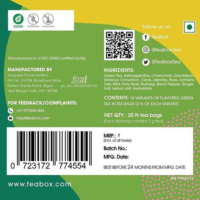 Teabox Assorted Darjeeling Green Tea Bags