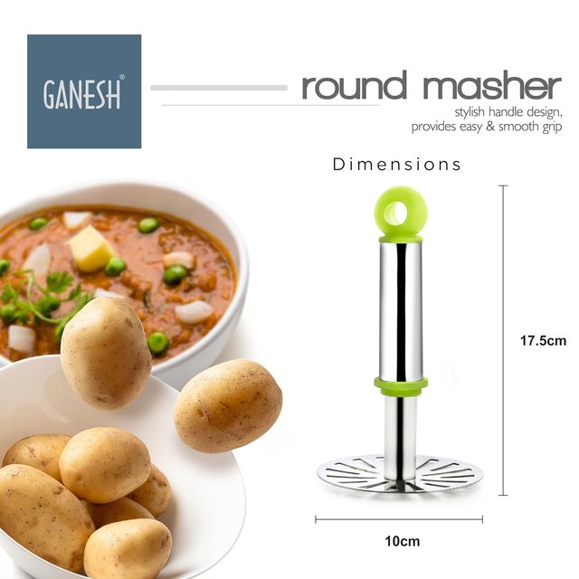 Ganesh Stainless Steel Potato Crusher Vegetable Smasher Pav Bhaji Masher With Handle - Assorted
