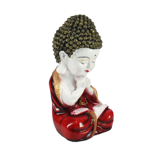 eCraftIndia Charming Red and White Resin Little Monk Buddha Statue