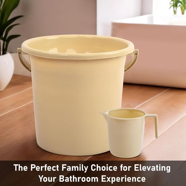 Kuber Industries Bucket & Mug Bathroom Combo Set|Set of 2|Beige