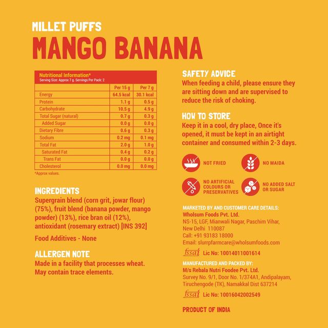 Slurrp Farm No Salt No Sugar Mango Banana Teething Puffs