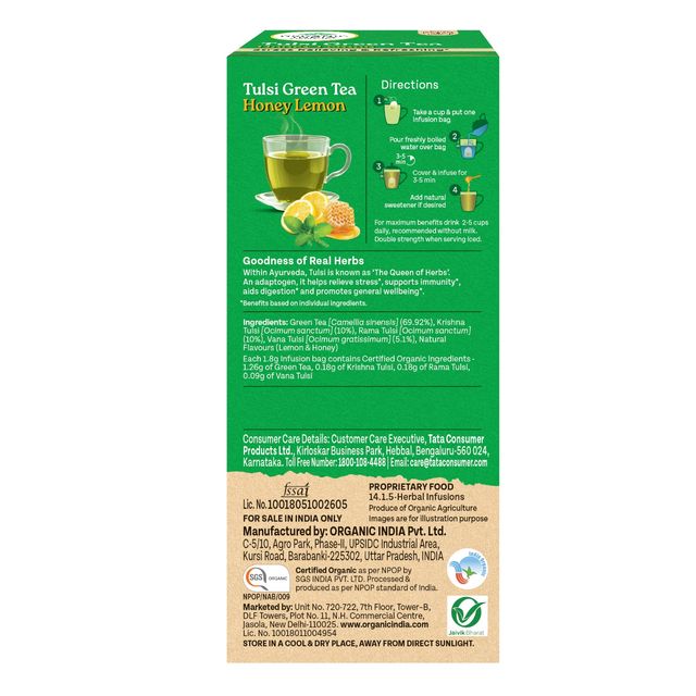 Organic India Tulsi Honey and Lemon Organic Green Tea