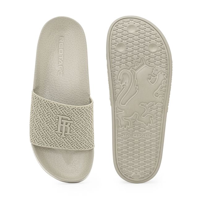 Red Tape Men's Sliders Flip-Flops | Lightweight Comfort | Flexible Support | Beige | Size 9