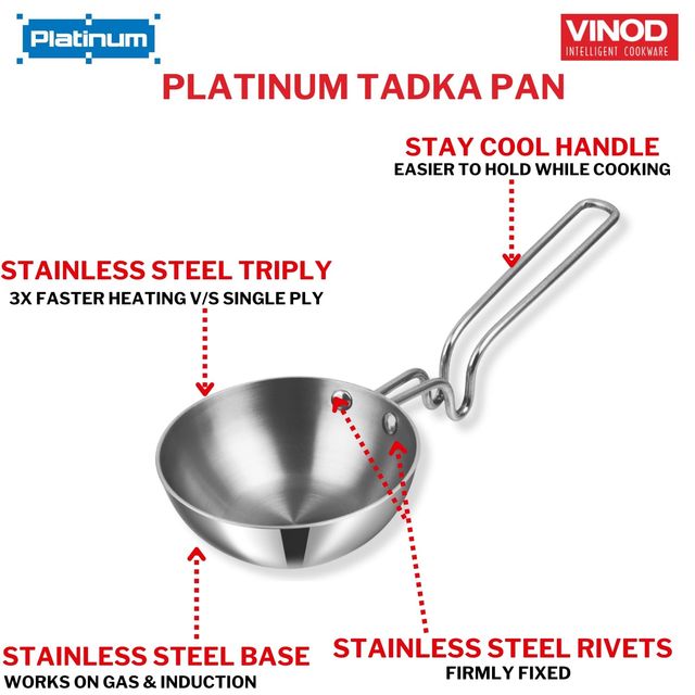 Vinod Platinum Triply Stainless Steel Tadka Pan - Large