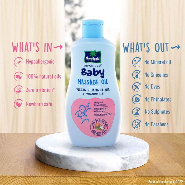 Parachute Advansed Baby Massage Oil For New Born100% Virgin Coconut Oil Clinically Vitamin E & F