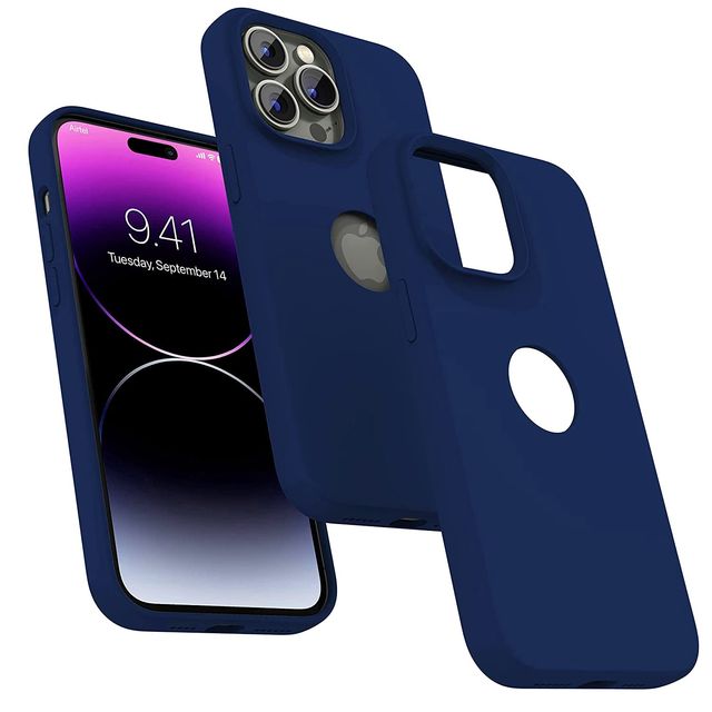 ExpressB Back Cover For iPhone 14 Pro Slim Silicone Soft Logo Cut Matte Back - Navy Blue