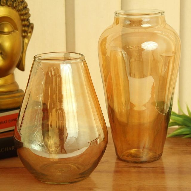 Tied Ribbons Set Of 2 Decorative Glass Vase Without Flowers