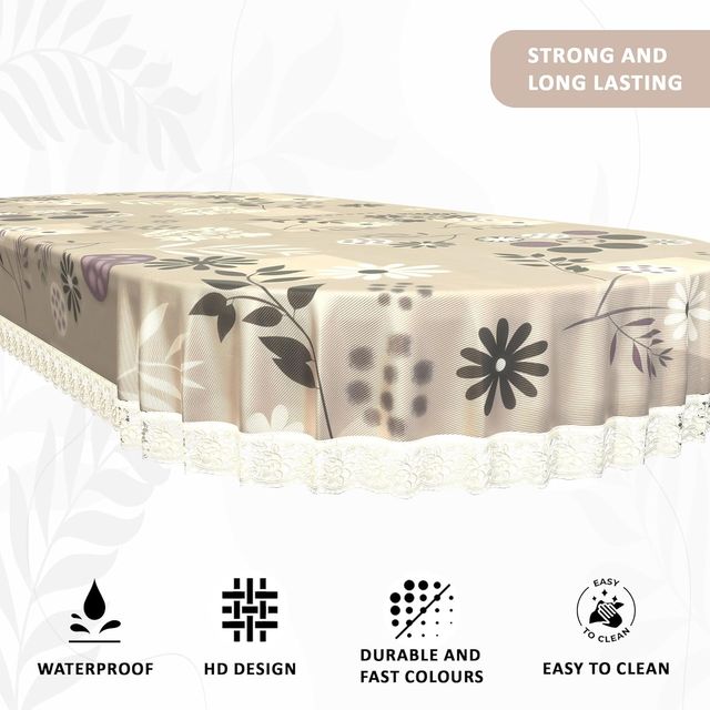 Kuber Industries 60x90 In PVC Oval Dining Table Cover 6 Seater | Flower Circle - Light Brown