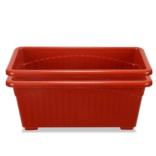 Nayra Plant Pots Plastic Rectangular Red Color Pots | Set of 2