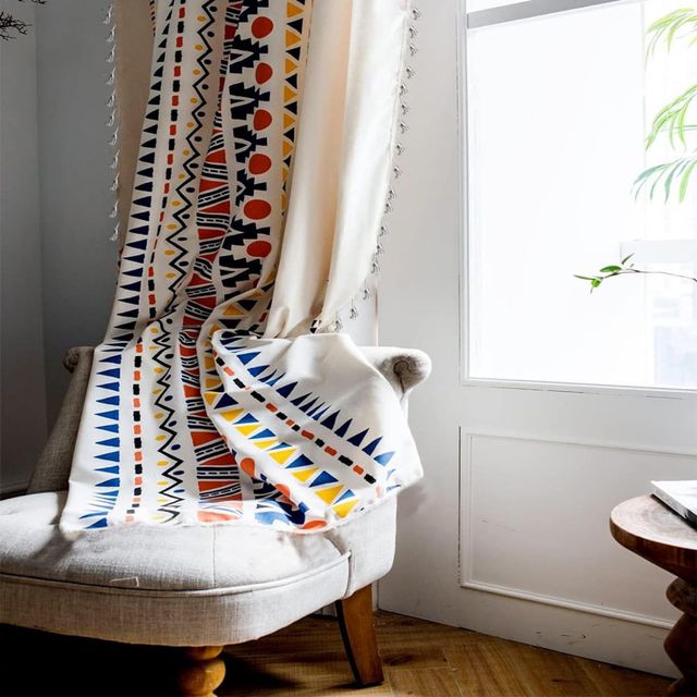 Urban Space Boho Curtains for Window 5 ft Long Set of 1 with Tassel (5 ft x 4 ft, Ikat Orange)