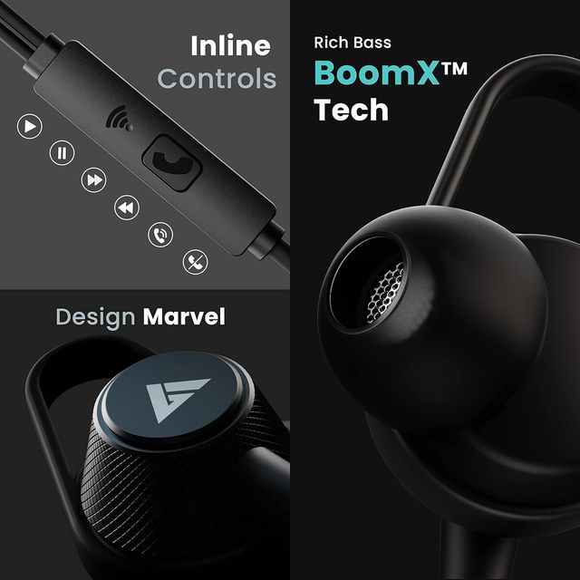 Boult Audio Bassbuds Loop 2 Wired in Ear Earphones with Mic, 10mm Powerful Driver (Black)