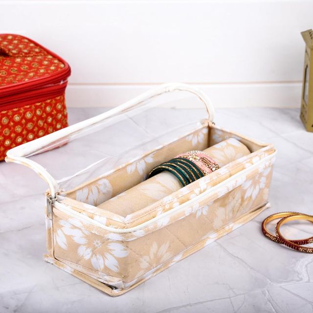 Kuber Industries Flower Single-Rod Top Visible Window Bangle Box for Woman|Pack of 2|Golden