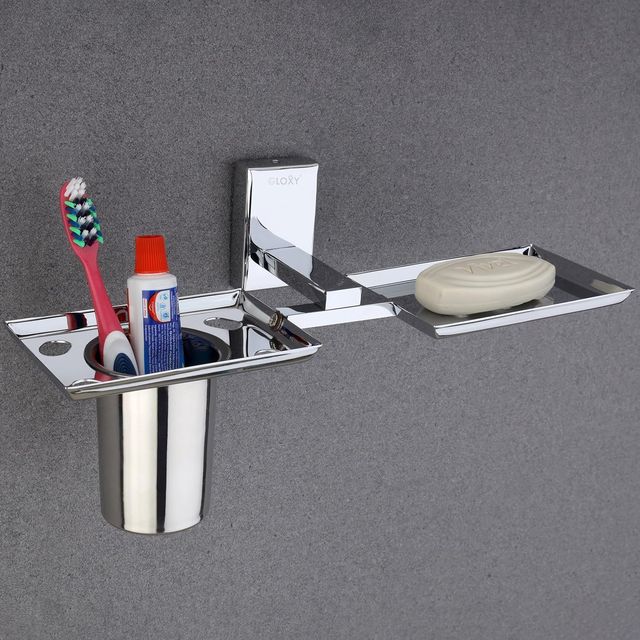 GLOXY Soap Holder with Glass for Bathroom Wall Mounted Soap Tray Bathroom Accessories SS304