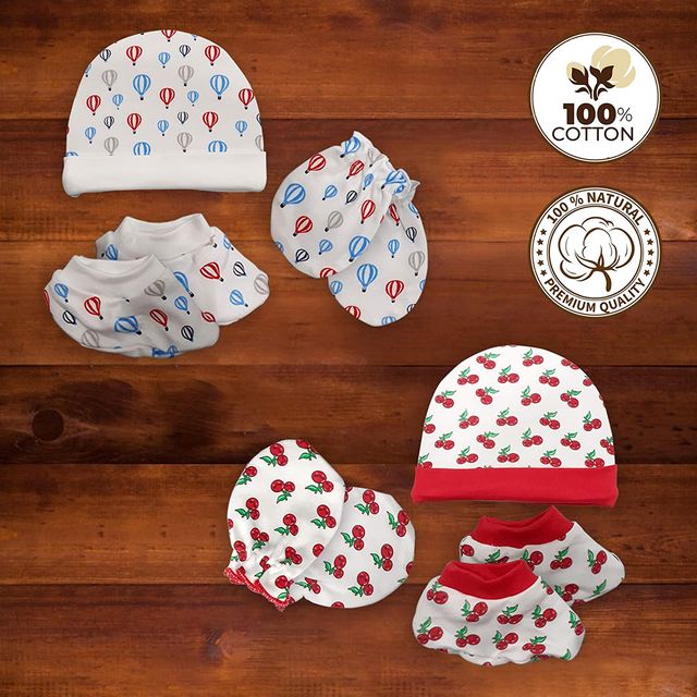 LuvLap Cotton Baby Caps Mittens Booties Combo Cap For Kids | Assorted | 0 - 6 months