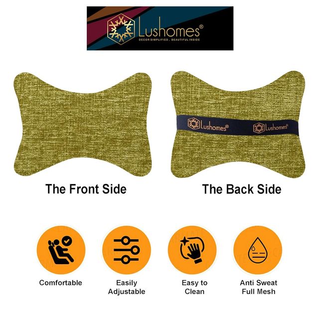 Lushomes Car Seat Neck Rest Pillow - Green | Cushion for All Cars | 17 x 27 cm