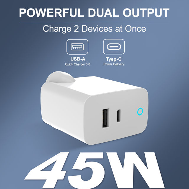 Unigen 45W Usb-C + Usb-A Wall Charger For Fast Charging With Dual Port | Compact Power Adapter
