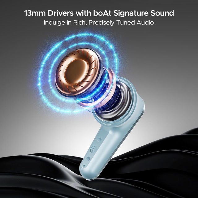 boAt Airdopes 280 ANC TWS Earbuds w/ 32dB ANC, Ambient Mode, 60H Playback & 13mm Drivers(Mint Blue)