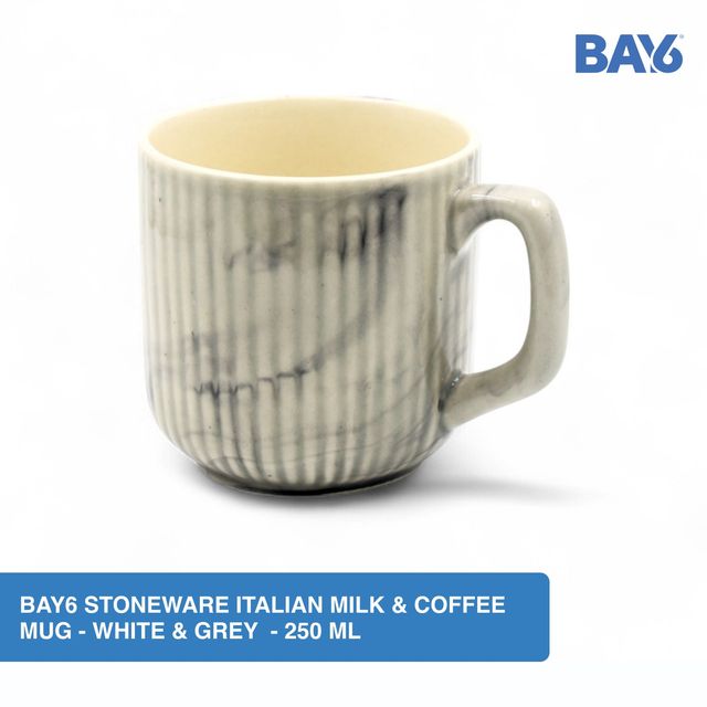 BAY6 Stoneware Italian Milk & Coffee Mug - White & Grey - 250 ML