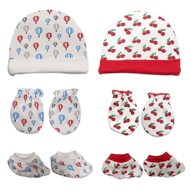 LuvLap Cotton Baby Caps Mittens Booties Combo Cap For Kids | Assorted | 0 - 6 months