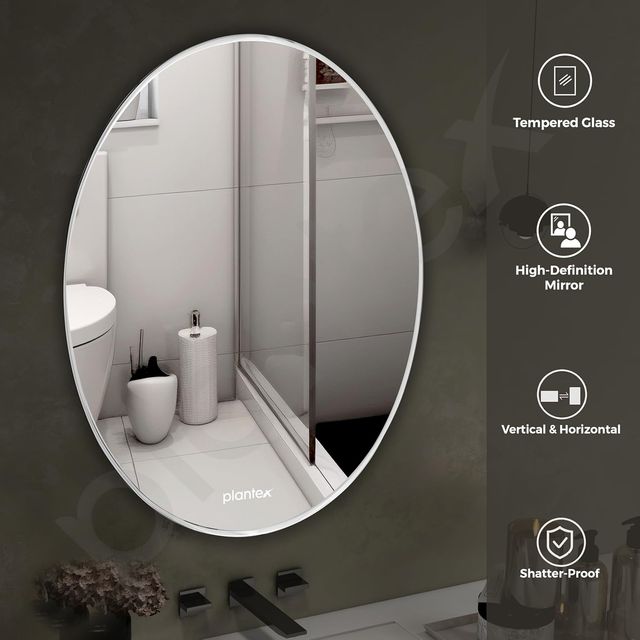 Buy Plantex Frameless Oval Mirror for Bathroom Dressing Room Bedroom ...