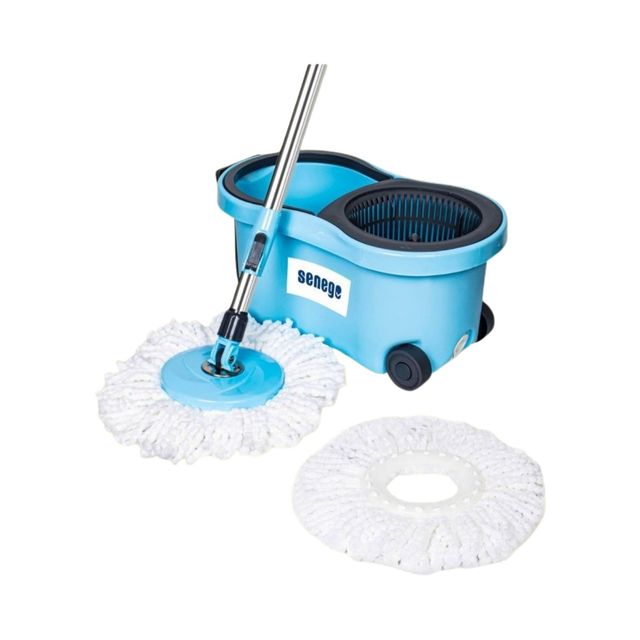 Senego Twin Bucket Spin Mop with Wheels  | Blue - 2 Refills