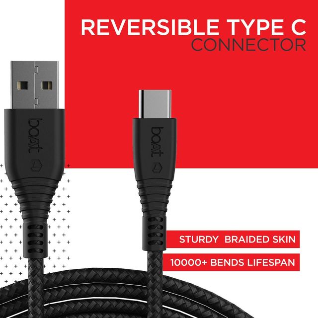 boAt Type C Cable w/ 3A Rapid Charging & 480 Mbps Data Transmission Speed - Type-C A325 (Black)