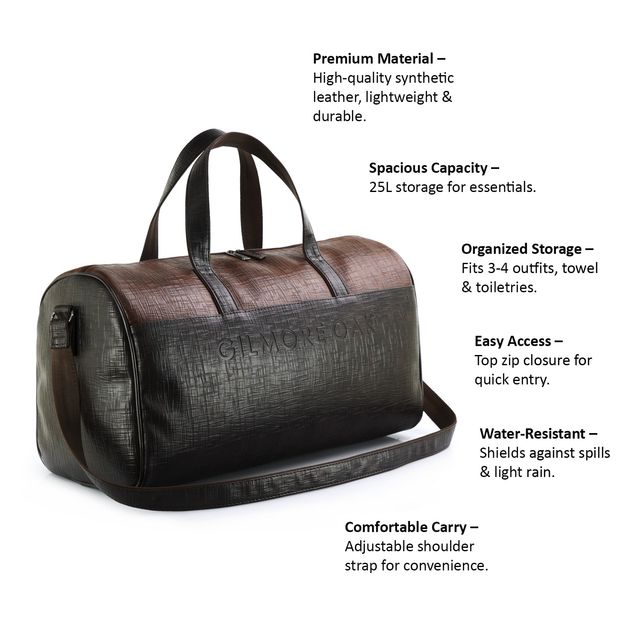 Gilmore Oak Unisex Spark Duffle Bag - Brown | 27 Liters Capacity