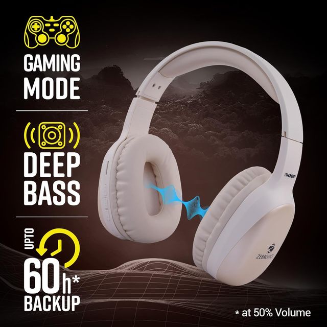 Zebronics Thunder Pro BT Headphone, Dual Pairing, Gaming Mode, ENC, Call Function, 60h Beige