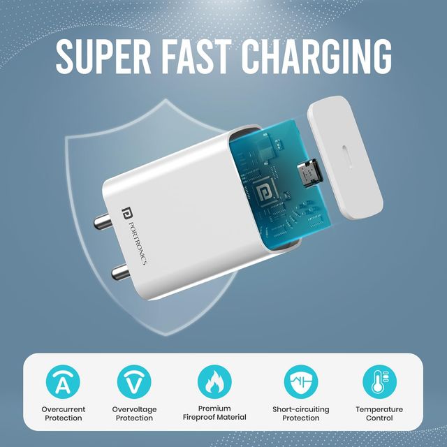 Portronics Adapto 25 Pro 25W Fast Charging Type C Adapter with Type C Charging Cable,Type C Devices