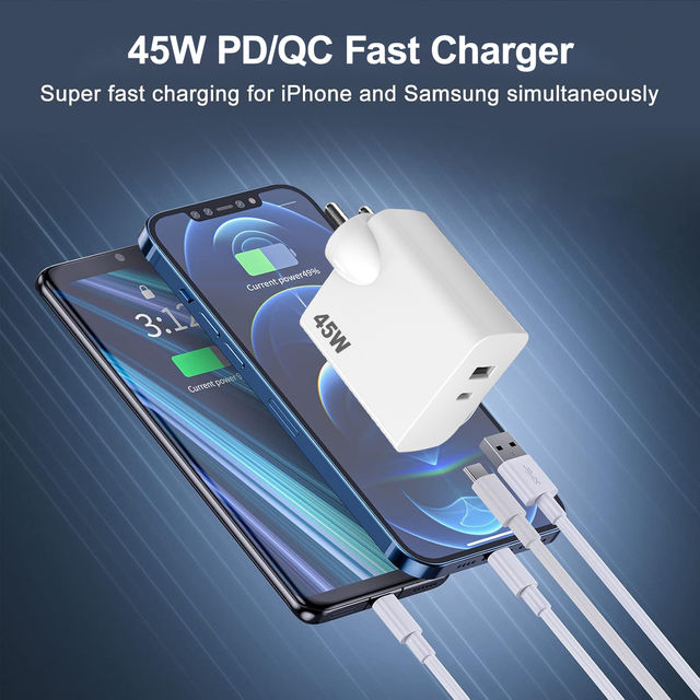 Unigen 45W Usb-C + Usb-A Wall Charger For Fast Charging With Dual Port | Compact Power Adapter