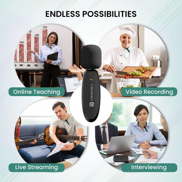 Portronics Wireless Microphone with type C Receiver(Black)
