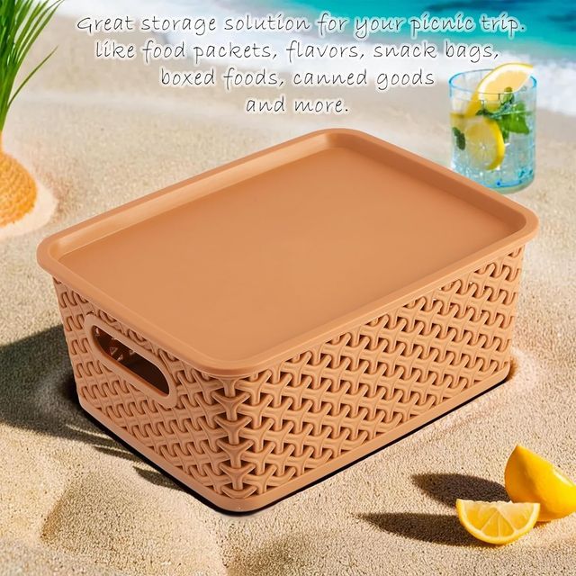 Kuber Industries Pack of 3 Multipurpose Solitaire Medium Storage Basket with Lid|Multi