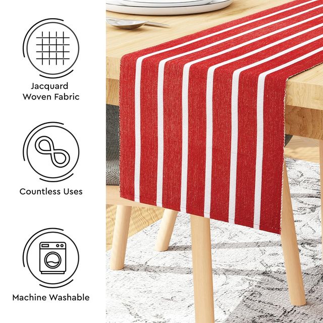 Encasa Xo Ribbed Cotton Table Runner+Placemat Roma Red 32X150 Cm, Pack Of 5