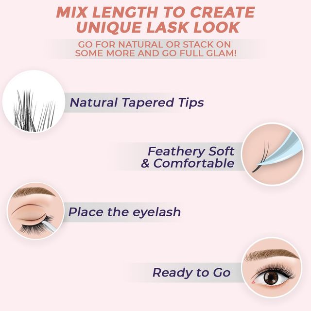 Sanfe Instant Diy Press On Lashes False Eyelashes Clusters, 3 Sizes No Glue Needed Pack Of 39